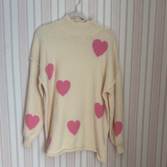 Cozy Cream Sweater with Pink Hearts - Picture 1 of 3